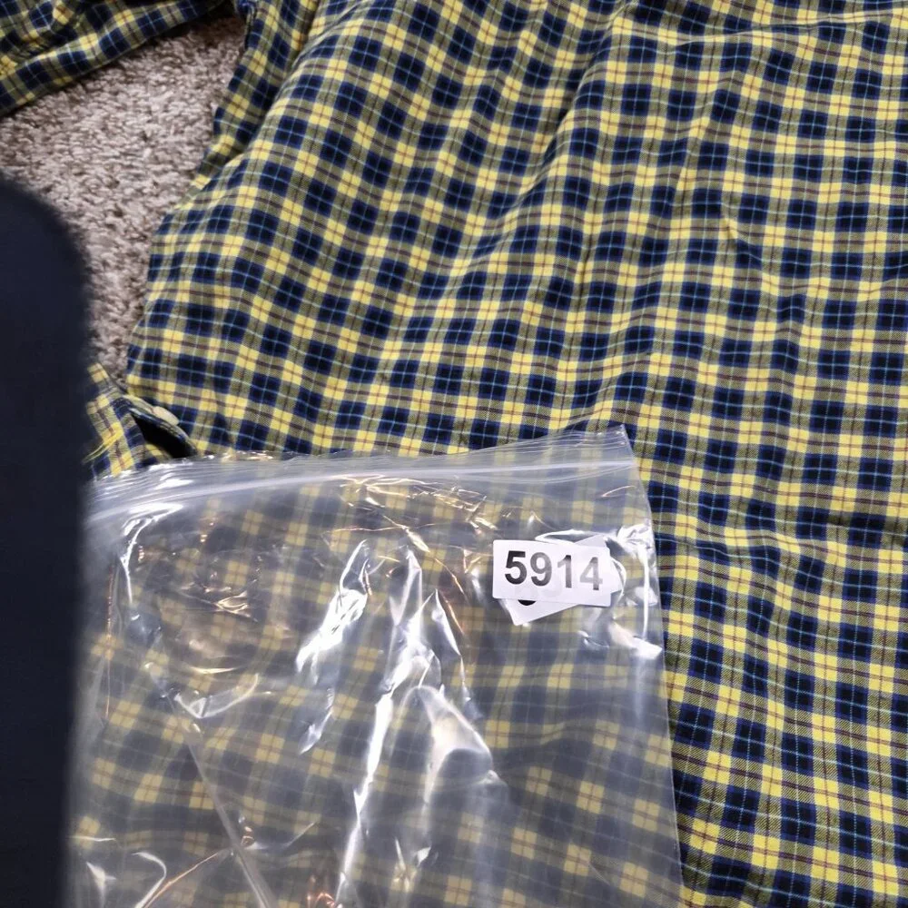 Polo Ralph Lauren Shirt Mens Medium Yelloe Blue Check Button Down Long Sleeve